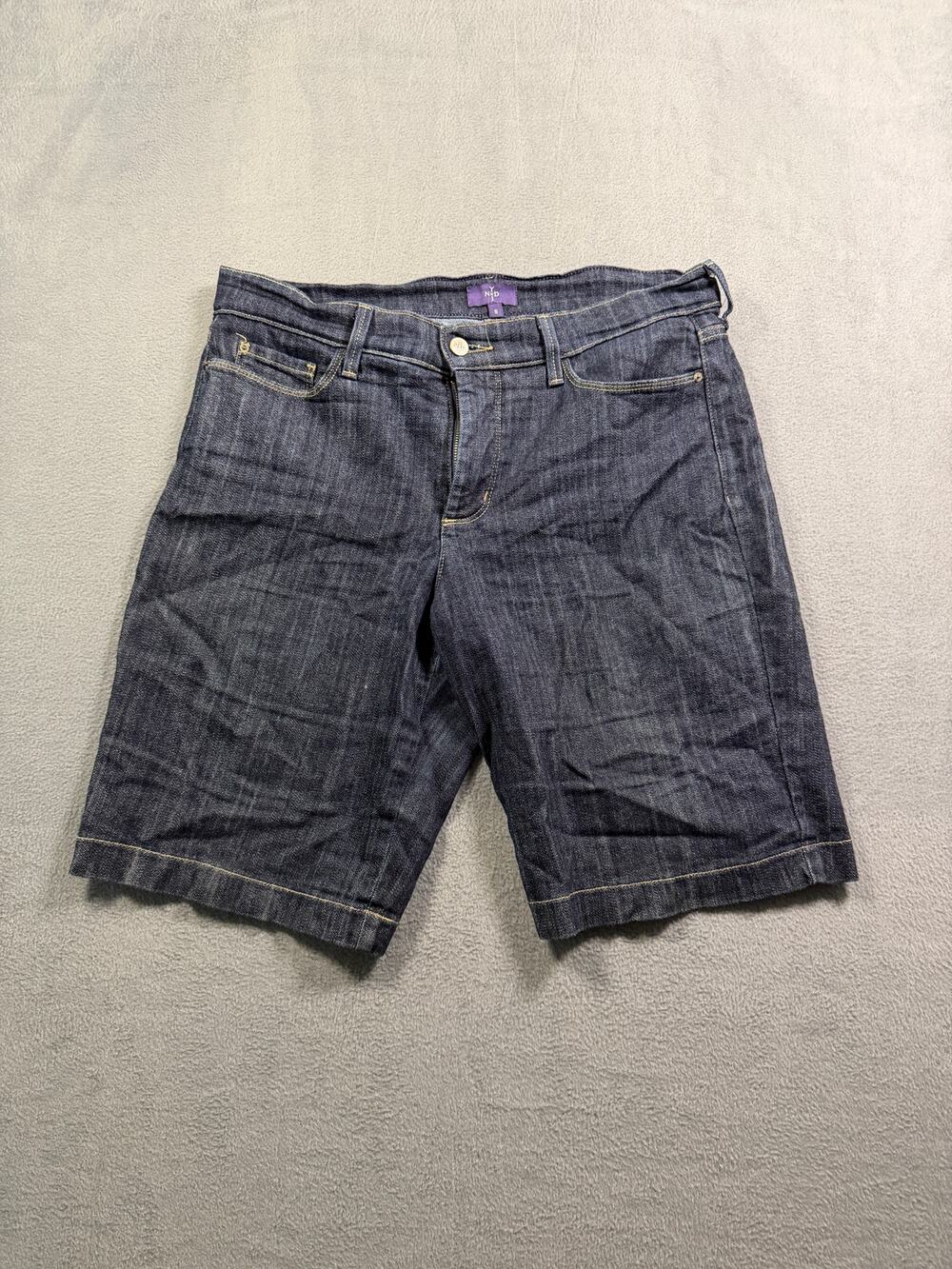 NYDJ Shorts Women's 8 Dark Wash Denim Stretch Lift Tuck Flat Front Bermuda Jean